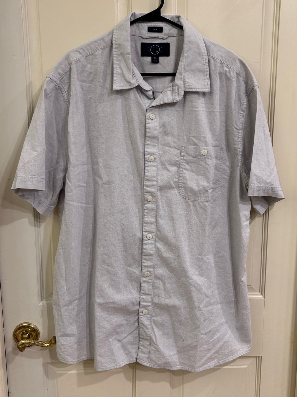 Even Tide Men's Short Sleeve Button Down Shirt Light Gray 2XL Slim